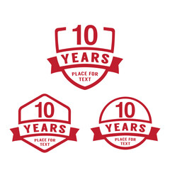 10 years anniversary celebration logotype. 10th anniversary logo collection. Set of anniversary design template. Vector illustration.