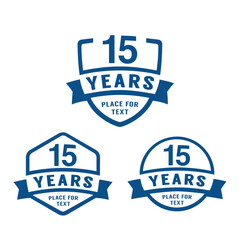 15 years anniversary celebration logotype. 15th anniversary logo collection. Set of anniversary design template. Vector illustration.