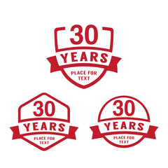 30 years anniversary celebration logotype. 30th anniversary logo collection. Set of anniversary design template. Vector illustration.