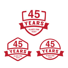 45 years anniversary celebration logotype. 45th anniversary logo collection. Set of anniversary design template. Vector illustration.