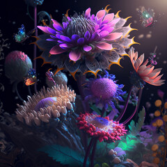 Naklejka na ściany i meble Fantasy flower, fantasy art magic, fantasy flowers plant art, Generative AI