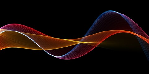 Abstract fluid holographic iridescent neon curved wave in motion background on the black background