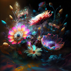 Fototapeta na wymiar Fantasy flower, fantasy art magic, fantasy flowers plant art, Generative AI