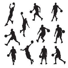 silhouettes of basketball players - vector illustration