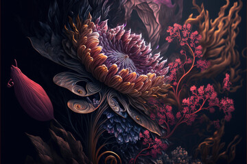 Naklejka na ściany i meble Fantasy flower, fantasy art magic, fantasy flowers plant art, Generative AI