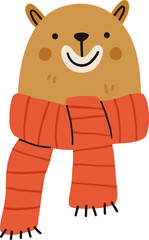 Cute bear character with red scarf. Vector illustration.