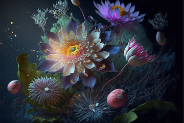 Obraz na płótnie Canvas Fantasy flower, fantasy art magic, fantasy flowers plant art, Generative AI