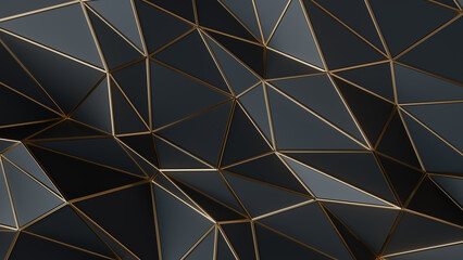 Black and gold abstract background. Abstract background for presentation template. Parametric Low poly triangle. 3d rendering