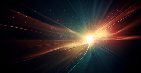 Fototapeta premium abstract background with a lens flare effect, featuring a burst of light emanating from one corner against a dark gradient background 