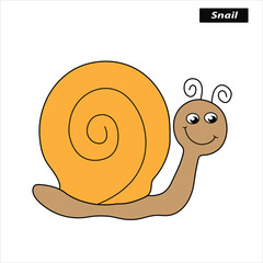 Cute snail cartoon characters vector illustration for kids coloring page