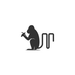 Letter M with monkey logo vector design