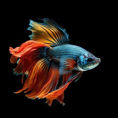 Fototapeta premium Betta fish,Betta fish isolated on black background,Generative, AI, Illustration.