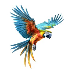 Obraz premium Beautiful colorful parrot flying on white background,Generative, AI, Illustration.