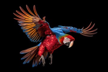Flying tropical parrot,Colorful parrot,Generative, AI, Illustration.