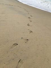 Footprints in the sand at Carlsbad State Bach in Carlsbad, California, USA