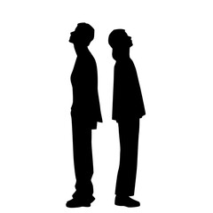 Vector silhouettes of a man and a woman, a couple of business people standing in profile, looking up, black color on a white background