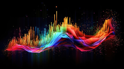 Obraz na płótnie Canvas Abstract big data visualization, abstract glowing colorful beams. Generative ai