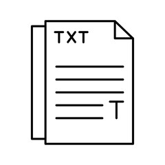 Text Document Symbol: File Icon for Written Content. Black vector line icon. Writing icon, Note icon, Document symbol, Text document icon, Page icon,
File format icon, Manuscript icon.