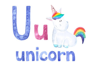 Aquarelle letter U for written word 