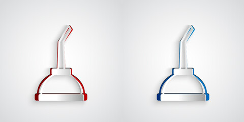 Paper cut Canister for motor machine oil icon isolated on grey background. Oil gallon. Oil change service and repair. Paper art style. Vector