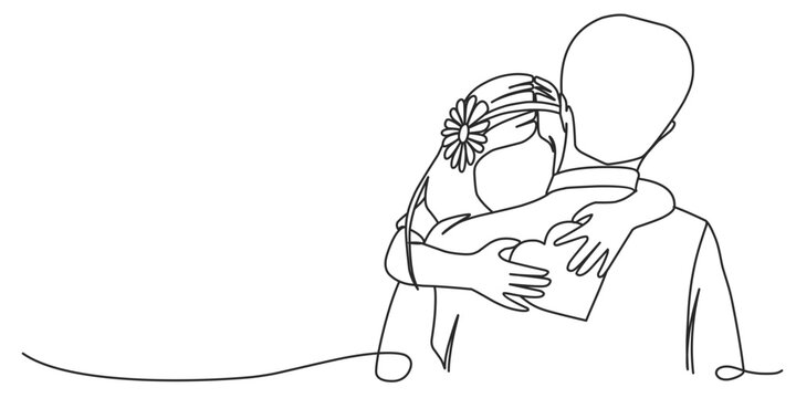 Father and daughter line art illustration, fathers day line art style vector illustration