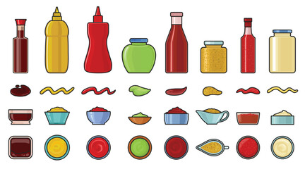 Sauce vector color icon set . Collection vector illustration ketchup on white background. Isolated color icon set sauce for web design.