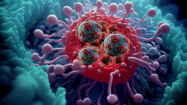 Animation of a damaged and disintegrating cancer cell