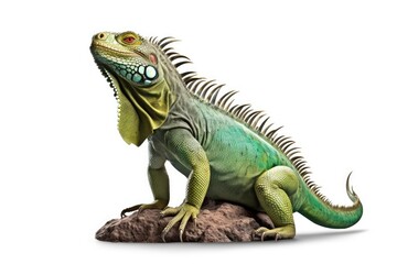 Large Green Iguana isolated on a white background. Generative AI technology.