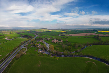 An aerial view of Brougham Castle near Penrith in Cumbria, UK