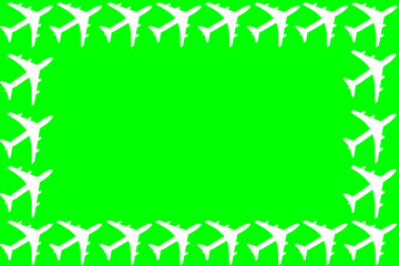 Pattern of tourism and travel. Set of passenger planes on a green background	