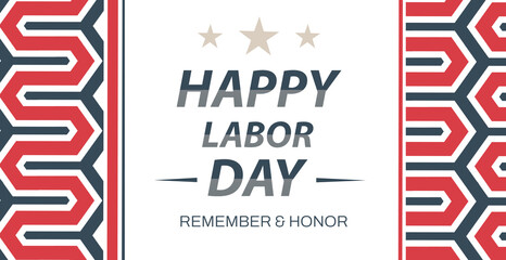 USA Labor Day greeting card with white background in United States national flag colors and simple text Happy Labor Day. Vector illustration