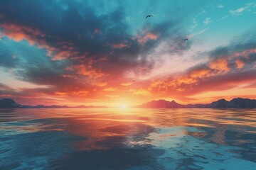 Plakat Background painted with colorful sunrise sky. Generative AI