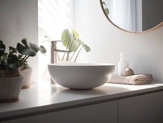 Fototapeta premium Elegant vessel sink in modern bathroom, generative ai
