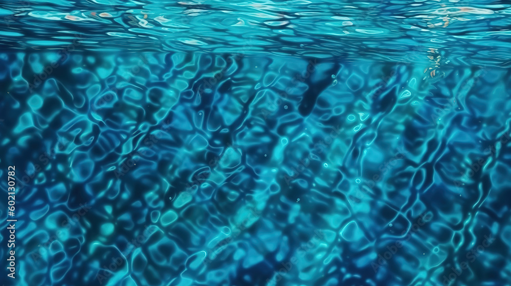 Wall mural Top view of pure blue water in the pool with light reflections. Generative ai