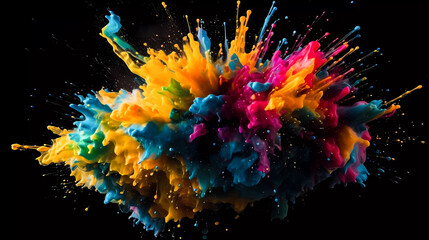 Abstract, RGB color explosion, splashes, aerosol, paint drops. Generative AI technology.
