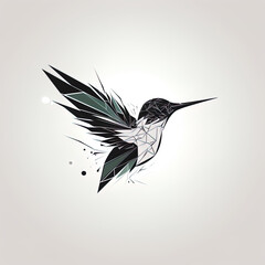 Abstract hummingbird with a broken black, white and grey body - Generative AI illustrations. 