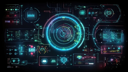 Obraz premium Technology Hud background, Bright color. Generative ai