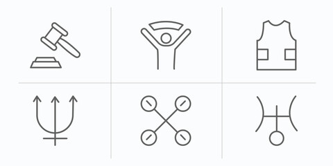 zodiac outline icons set. thin line icons such as authority, encouragement, safety, neptune, gods guidance, uranus vector.