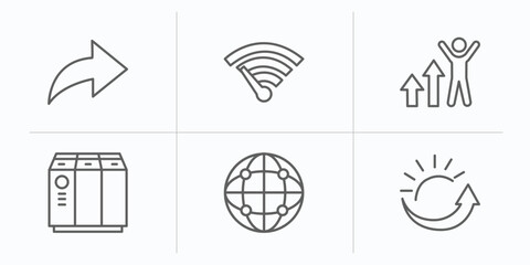 web hosting outline icons set. thin line icons such as forwarding, bandwidth, improve, raid, globe network, uptime vector.