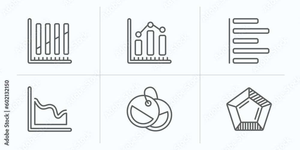 Poster user interface outline icons set. thin line icons such as dual stream chart, data analytics bars, ju