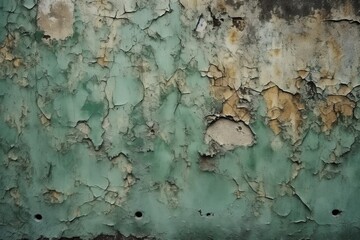 Distressed Green Old Concrete Wall Texture: Cracked, Dirty & Paint-Covered Surface Close-Up: Generative AI
