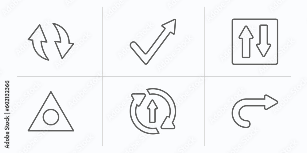 Poster user interface outline icons set. thin line icons such as update arrow, check mark arrow, elevator a