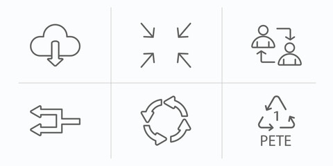 user interface outline icons set. thin line icons such as download data, exit full screen arrows, exchange personel, refresh left arrow, circular arrow, 1 pete vector. - obrazy, fototapety, plakaty