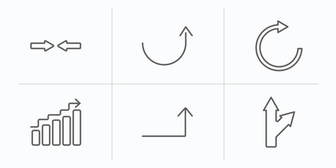 user interface outline icons set. thin line icons such as turn, semicircular up arrow, rotate arrow, increasing, turn up arrow, detour vector.