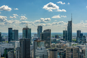 Fototapeta na wymiar Panoramic. view of modern skyscrapers and business centers in Warsaw. View of the city center from above. Warsaw, Poland.