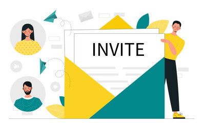 Man with job invite. Employee or potential job candidate has received letter from employer. Recruitment to company or organization, business correspondence. Cartoon flat vector illustration