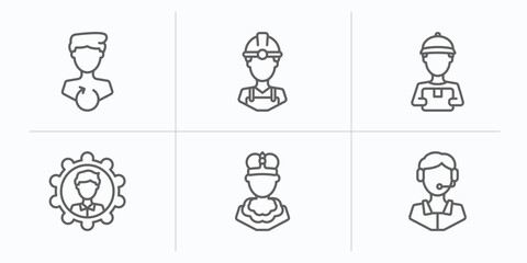 people outline icons set. thin line icons such as recovery, constructor, curier, preferences, king momo, phone assistance vector.