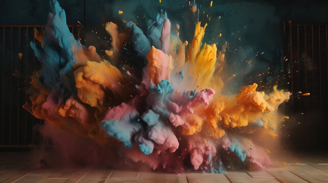 Explosion of pastel paints. Fusion of pastel colors in paint and smoke. Creative, original, dynamic and colorful resources. Image generated by AI.
