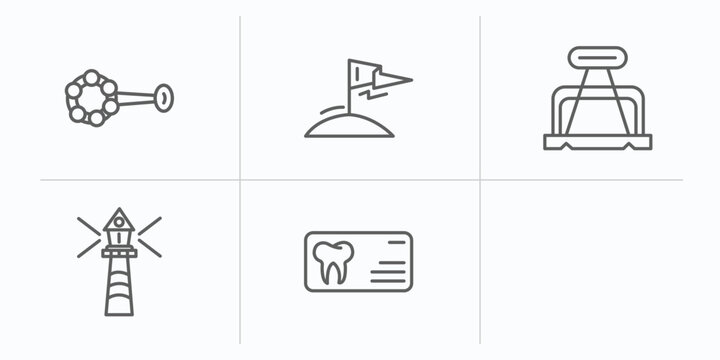 other outline icons set. thin line icons such as baby's rattle, 7 other, king of the hill, office clip, smeaton's tower, dentist business card vector.