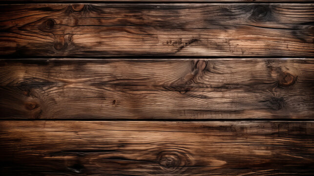 Old brown wood wall background. Dark wood brown retro wall, floor pattern nature plank board. Vintage antique old desk pattern background frame. Wooden timber tree hardwood. AI generated
